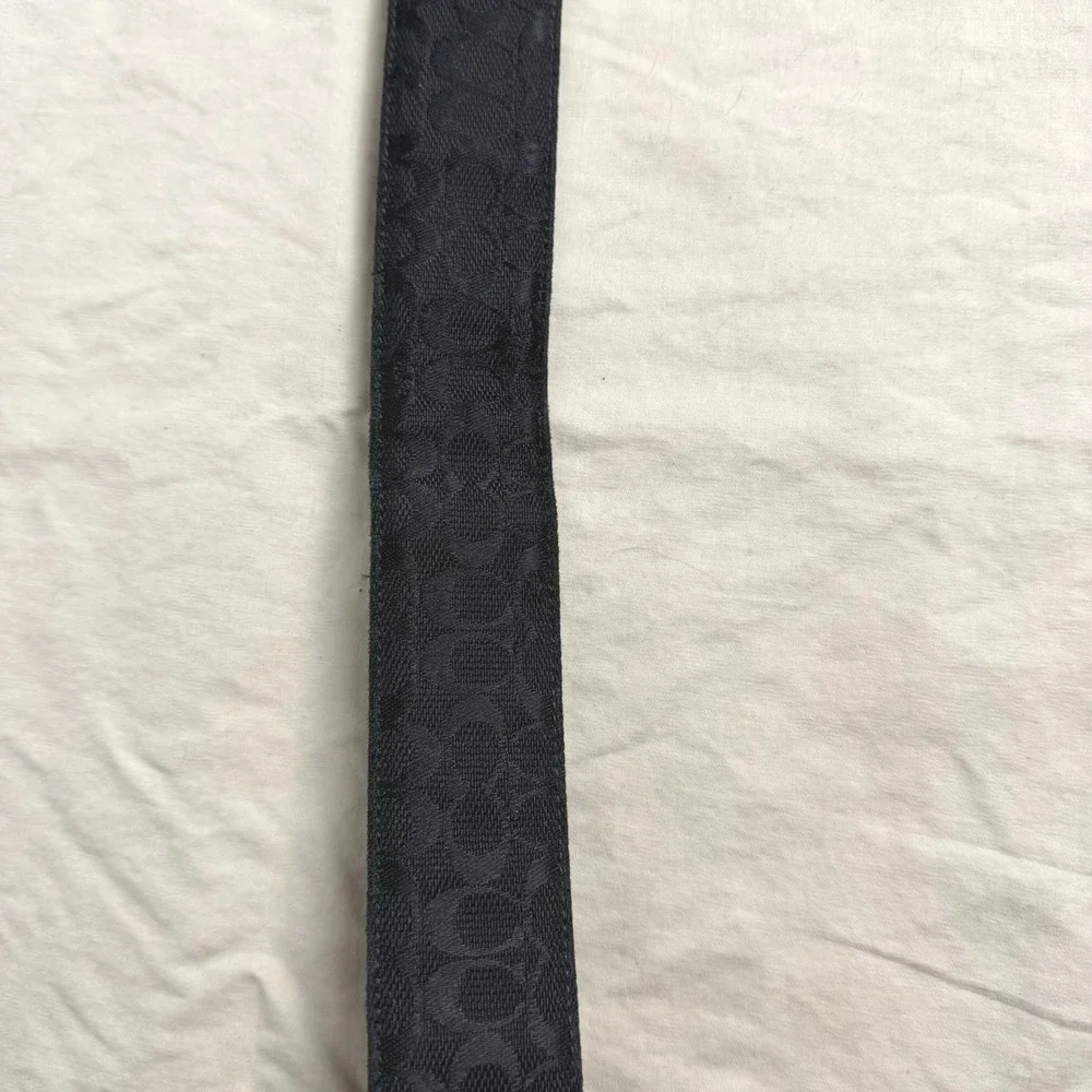 Coach Signature Jacquard Belt Large 8573 Black Silver Buckle 39in Leather